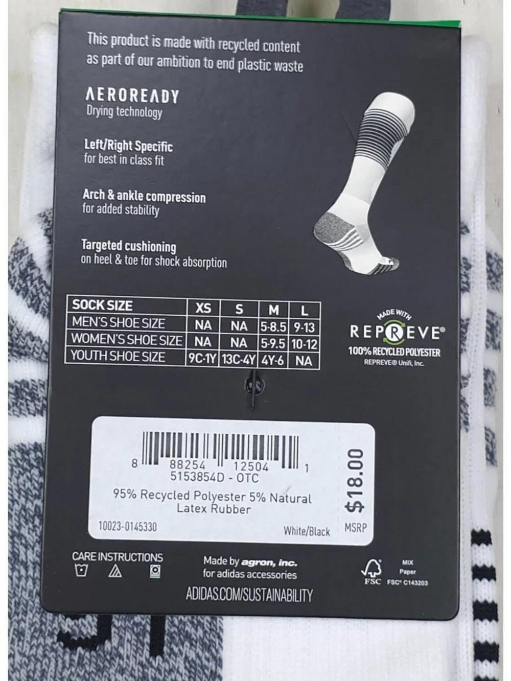 Adidas Team Speed Soccer Socks Large White & Black Aeroready Recycled Content